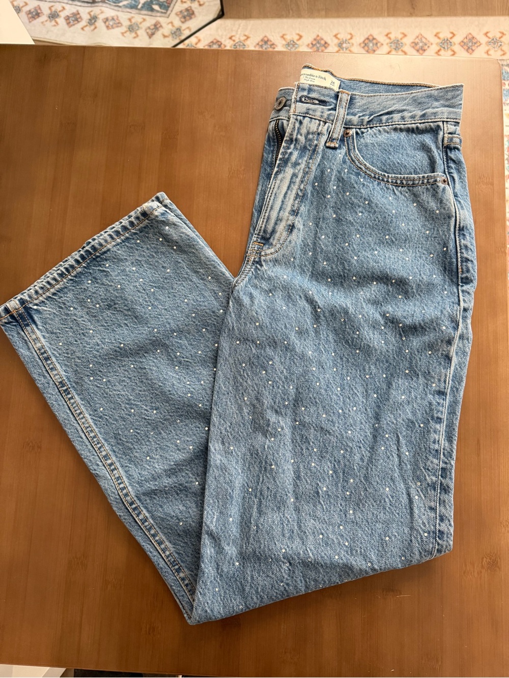 Abercrombie & Fitch Light Blue High-Rise Speckled Jeans